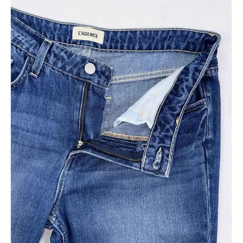 L'Agence Milana Low Rise Stovepipe Crop Straight Jean Raw Hem Women's 28 Blue